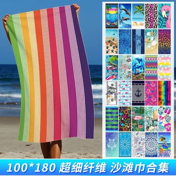 Toalha de praia de 100 * 180 cm Toalha de banho de microfibra impressa Toalha de praia de tamanho grande