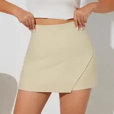 Mulheres cor sólida zíper terno Culottes assimétrico moda simples saia curta