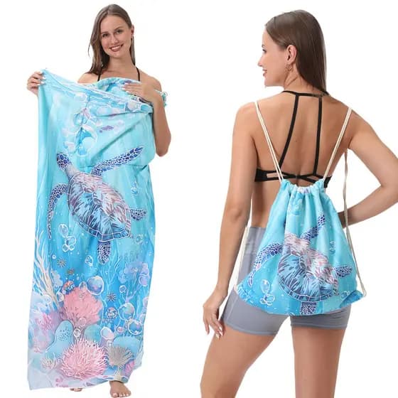 Toalha de praia tudo-em-um saco portátil mochila de armazenamento impresso toalha de banho