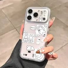 Preto branco colagem Miffy coelho adequado para Apple 17promax caso de telefone 14 15 16 caso macio 13pro precisão burac