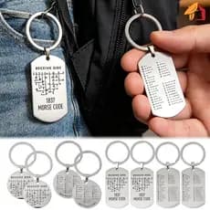 Chaveiro De Código Morse De Aço Inoxidável Gravável De Dupla Face-Porta-Chaves Inicial Com Nome Personalizado-Acessório