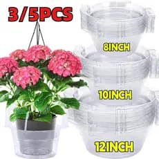 3/5 Pcs Pires De Vasos De Plantas Suspensos Transparentes-Bandejas Coletoras De Água À Prova De Vazamentos Com Ganchos-S