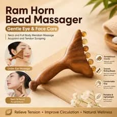 Ferramenta de Massagem em Sândalo Horn Gua Sha Massager |   Rolo de Massagem de Chifre Natural com Cabo de Madeira para