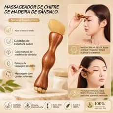 Massageador Facial 2 em 1 de Sândalo e Chifre de Lótus, Pente de Massagem, Bastão de Acupressão para Meridianos, Ferrame