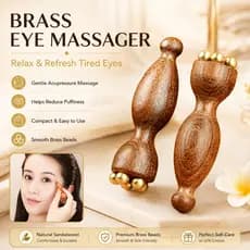 Massageador Ocular de Latão Puro com Cabo de Sândalo - Ferramenta Ergonômica para Alívio dos Olhos, para Inchaço, Olheir