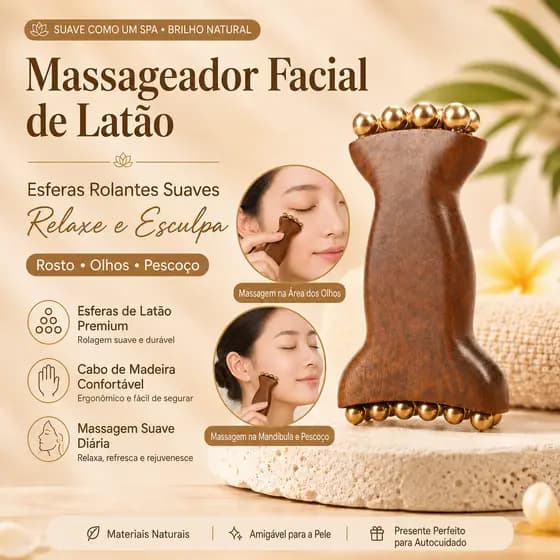 Ferramenta Gua Sha de Bronze Pérola Dourada - Massageador Facial Antienvelhecimento para Lifting e Firmeza, Desobstrui S