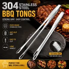 Pinça de Cozinha em Aço Inoxidável 304 para Churrasco e Manuseio de Alimentos |   Pinça de Servir Antiderrapante para Ch