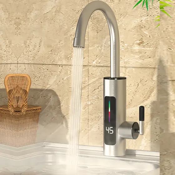 Torneira Elétrica Gourmet Para Cozinha E Banheiro Com Display De Temperatura Ajuste Giratório De 360 Graus ° Inox De Aço