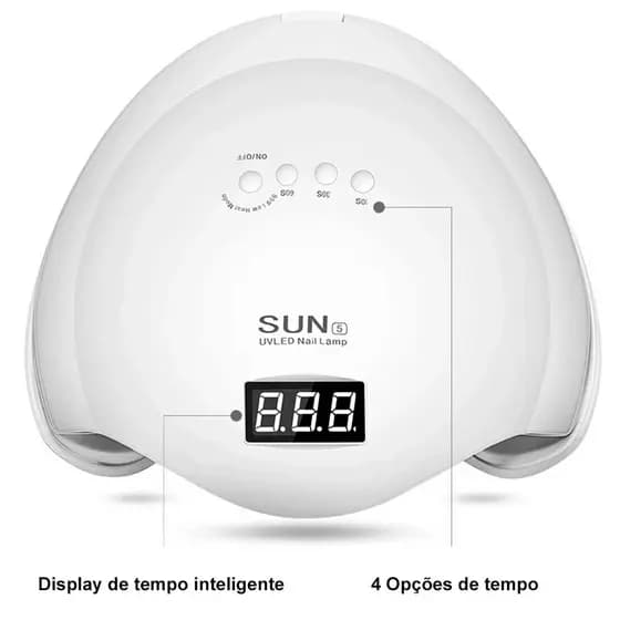 Cabine Sun 5 Gel Unhas Lâmpada Acrigl LED UV Branco Rosa Digital 48W Bivolt
