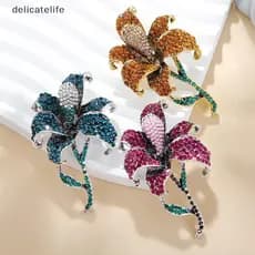 Retro Strass Lírio Flor Broches Para Roupas Femininas Casaco Jóias Festa Accessries Presentes
