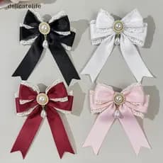 Doce Bonito Pérola Laço Arco Grampo De Cabelo High-end Feminino Multi-Cor Cetim Lolita Acessório Elegante Ba Headwear