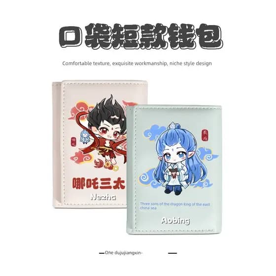 Nezha's Demon Boy Haunted Sea Cute Carteira Curta Feminina INS Estilo Nicho Original Carteira de Estudante PU de Alto Va