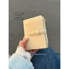 Carteira pequena com textura de cordão de couro Milk Huhuhu ~ Nubuck!Carteira de estudante com porta-moedas feminina est