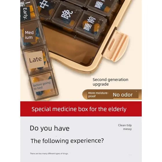 Caixa de embalagem de medicamentos, dispensador portátil de medicamentos, sete dias por semana, medicina alimentar, um m