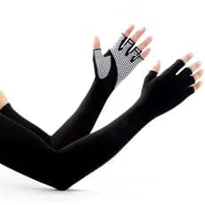 Luvas de proteção solar proteção de braço Anti-ultravioleta alongado masculino manga de gelo ciclismo luvas de meio dedo