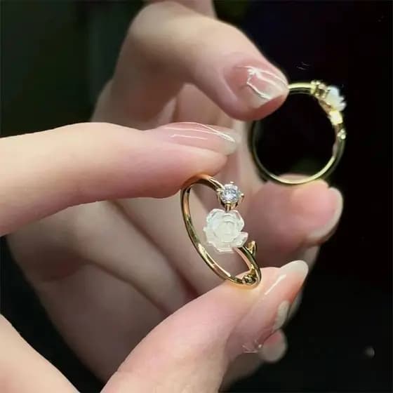 Raio Pérola Suave Camélia Abertura Anel Ajustável Pulseira Nelace Vintage Para Mulheres Menina Corrente De Mão Acessório