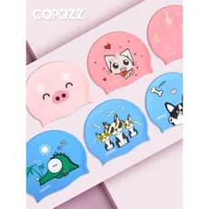 COPOZZ touca de natação infantil, à prova d'água, Silicone, meninos, meninas, tamanho grande, proteção de ouvido, bonito
