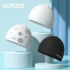 COPOZZ Touca de natação para cabelos longos, à prova d'água, Silicone, tamanho grande, proteção para os ouvidos, não agl