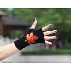 Outono inverno novo estilo versão coreana decalque luvas de lã bordadas Cashmere meio dedo luvas feminino quente estudan