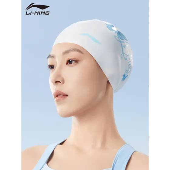 Li Ning Touca de natação feminina, cabelo longo, Extra grande, Silicone, circunferência da cabeça grande, natação, não a