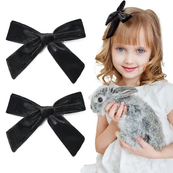 2PCS Laços Grandes de Veludo Pretos de 5" para Cabelo de Criança, Acessórios para Meninas Pequenas GPPW