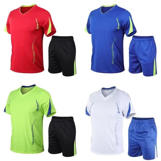 Terno esportivo masculino verão Casual camisa de futebol roupas de Fitness manhã correndo roupas de secagem rápida solto