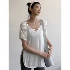 Verão de secagem rápida esportes roupas de Fitness estilo fino treinamento esportivo Pilates Yoga roupas blusa longa Hip