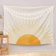 Tapeçaria Solar OGILRE, Tapeçaria Abstrata Boho com Tema de Sol e Nascer do Sol para Decoração de Quarto de Meninas, Art
