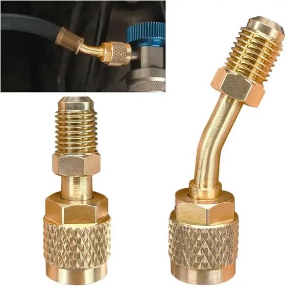 R410A Straight & Angled Adapter, Mini Split System Adapter, 5/16" Female to 1/4" Male Flare Quick Couplers, Charging Vac