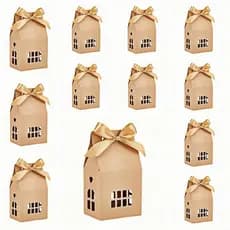 HAN SHENG 30 Pack 4.92''x2.75'' Kraft Paper House Gift Box with Bowknot -, Christmas Favors, Candy Storage Container, Bi