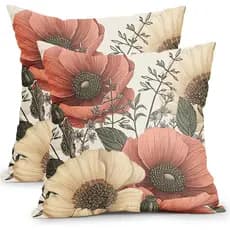 Capas de Almofada Vintage com Estampa Floral 18x18 Polegadas, Padrão Botânico Rústico, Conjunto de 2 Capas de Almofada E