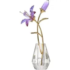 Flores Artificiais de Lírio-Tigre de Cristal LONGWIN com Vaso - Figuras Colecionáveis de Vidro Roxo para Decoração de Ca