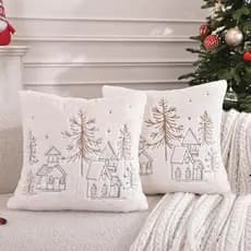 Christmas Throw Pillow Covers 18x18 Set of 2,Soft Plush Faux Fur Christmas Pillows Covers Embroidery Decorative Throw Pi
