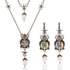 Taiyin 2 Pcs Beetle Dangle Earrings Necklace Set Vintage Bug Fun Earrings for Women Pearl Drop Scarab Jewelry for Bridal