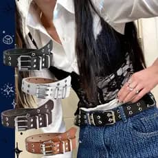 BIBR Moda Masculina Feminina Estilo Punk Cinto De Corrente Ajustável Oco Estrela Duplo Breasted Bule Metal Couro Jeans C