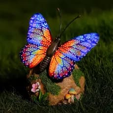 Estátua de Borboleta Solar para Jardim, Resistente às Intempéries, Decoração Externa Pintada à Mão, Estatueta de Resina
