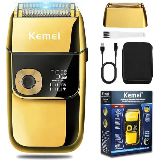 Aparelhos de Barbear Elétricos KEMEI para Homens, Aparelhos de Barbear Sem Fio com Display LCD, Recarregáveis por USB co