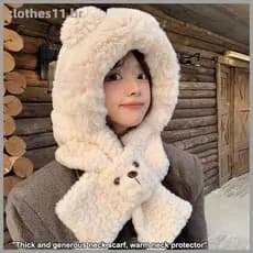 CLOT Bonito Urso De Pelúcia Orelha Chapéu Inverno Integrado Boné Cachecol À Prova De Vento Engrossado Gorro Casual Ao Ar