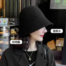 Chapéu de bacia em forma de sino retrô de lã preta feminino outono inverno All-Match balde chapéu versão coreana na moda