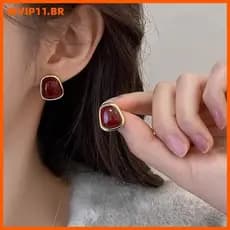 WVIP Vintage Esmalte Vinho Vermelho Metal Brincos Para Mulheres Moda Geométricos BR