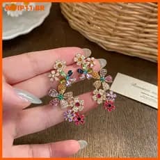 Brincos De Flor De Zircônia Colorida WVIP – Joias De Festa Requintadas Para Mulheres E Meninas BR
