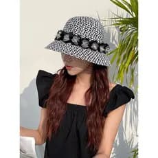 Chapéu balde feminino chapéu de verão feminino 2026 novo estilo Houndstooth flor palha chapéu de sol chapéu de sol