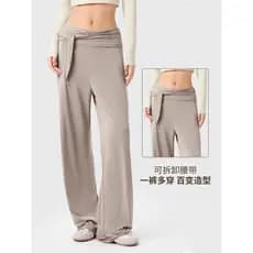 Preguiçoso solto calças de perna larga feminino cinto destacável respirável esportes calças casuais Drape sentimento cap
