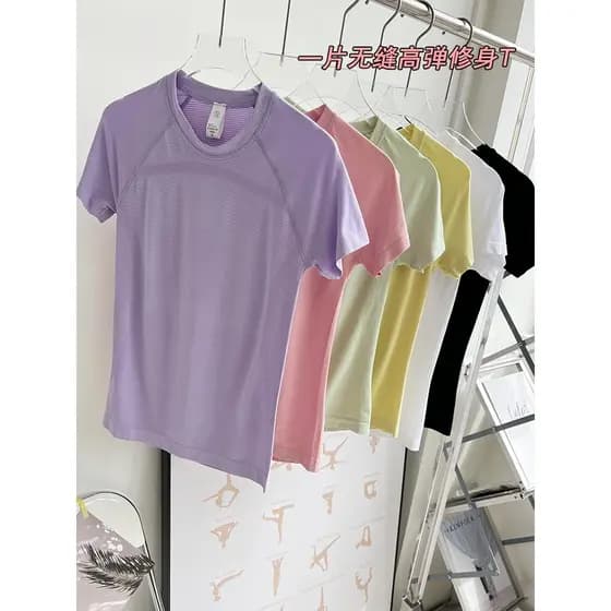 Sem costura Yoga curto camiseta Fitness correndo esportes de manga curta topo Pilates grande elástico respirável transpi