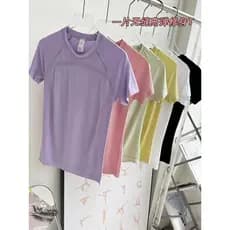 Sem costura Yoga curto camiseta Fitness correndo esportes de manga curta topo Pilates grande elástico respirável transpi