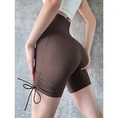 Lan padrão cordão Yoga shorts feminino pêssego Hip Lift calças de Fitness ciclismo cinco pontos calças médias cintura al