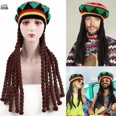 FUN Reggae Chapéu Com Dreadlos Confortável Trança Peruca Estilo Étnico Boina Lã Tricô Para Traje Quente