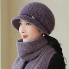 Chapéu para idosos feminino mãe inverno engrossado chapéu de lã quente idosos malha à prova de frio chapéu de inverno ve
