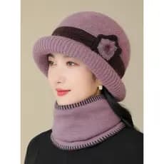 Chapéu de idosos de meia-idade feminino estilo ocidental inverno mãe avó chapéu de lã proteção de orelha pele de coelho