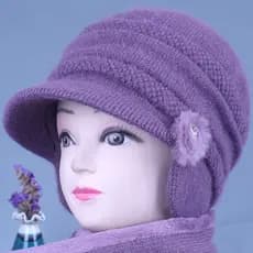 Chapéu de idosos de meia-idade feminino avó outono inverno proteção de ouvido quente mãe chapéu de lã de malha velha sen